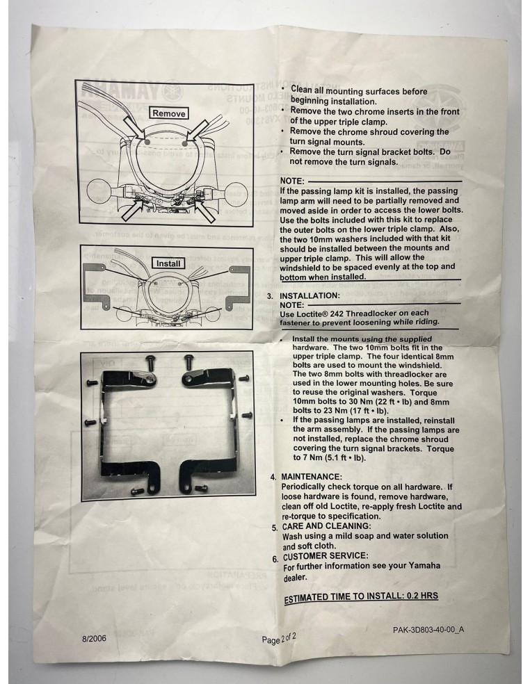 Kit de fixation de bulle YAMAHA XVS 1300 2007