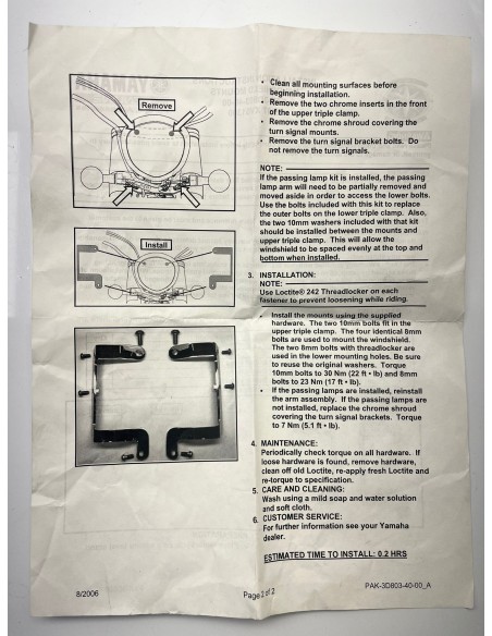 Kit de fixation de bulle YAMAHA XVS 1300 2007