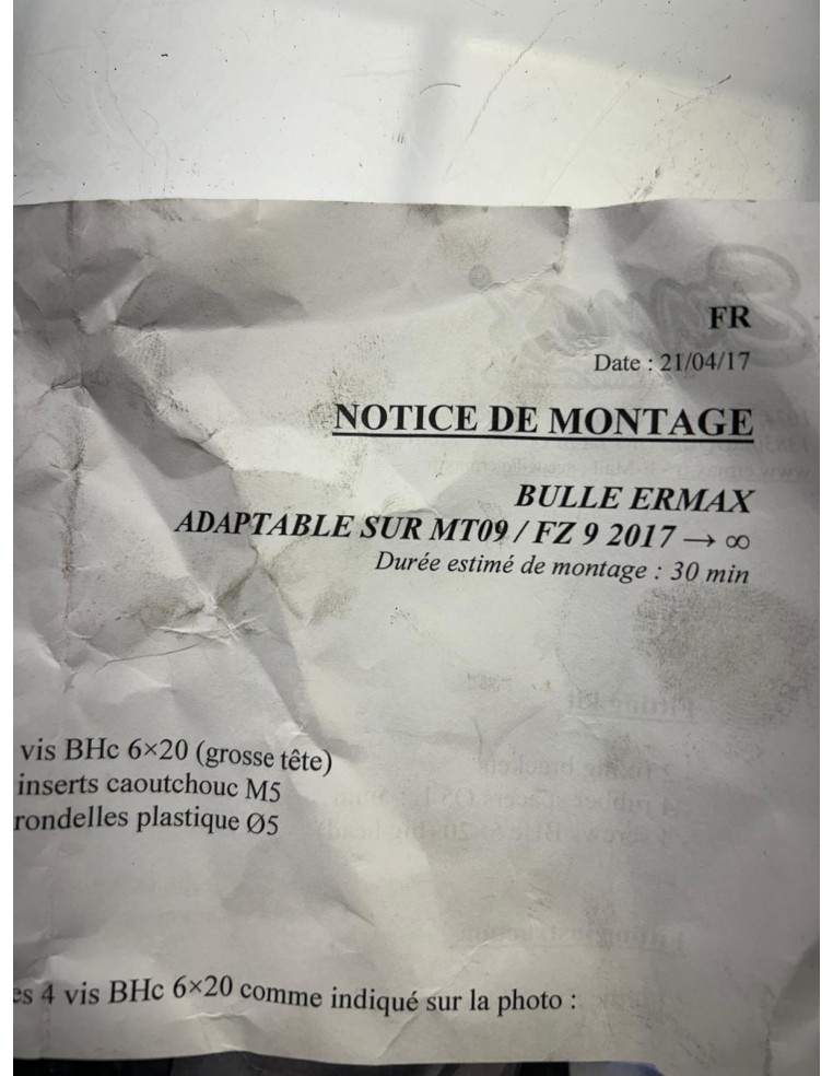 Bulle fumée Ermax YAMAHA MT09 2017 - 2020