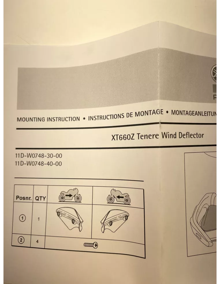 Déflecteurs de vent pour protège-mains origine YAMAHA XT 660 Z Ténéré 2009 - 2015 – 11D-W0748-40