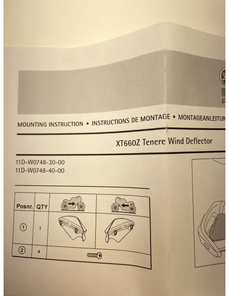 Déflecteurs de vent pour protège-mains origine YAMAHA XT 660 Z Ténéré 2009 - 2015 – 11D-W0748-40