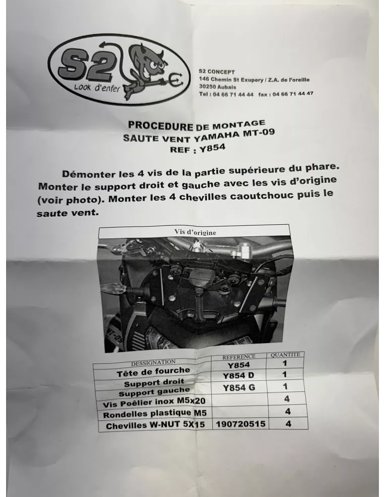 Saute vent S2 Concept YAMAHA MT 09 2014 - 2016