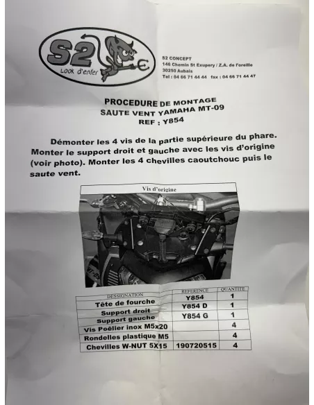 Saute vent S2 Concept YAMAHA MT 09 2014 - 2016